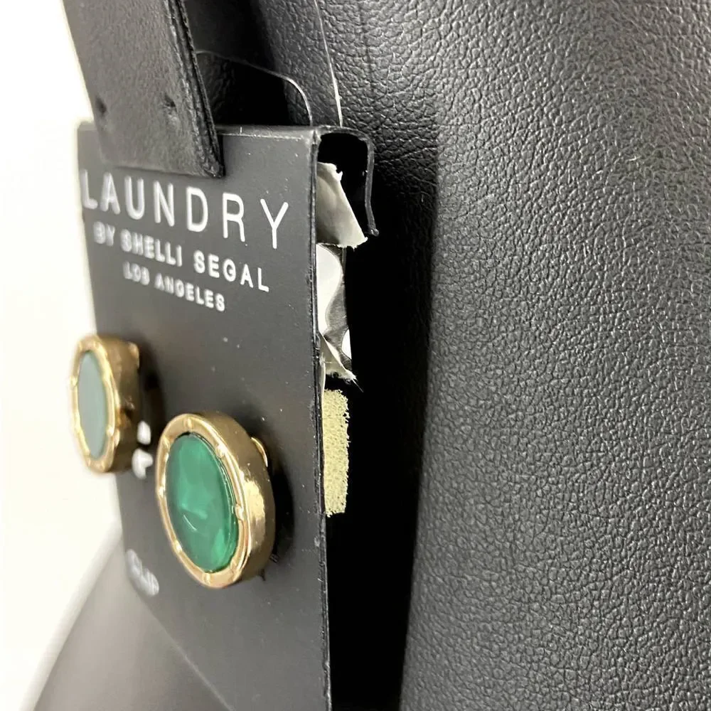 LAUNDRY by Shelli Segal Gold Emerald Green Round Clip Earrings